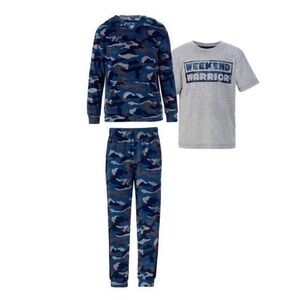 Saint Eve Three Piece Pajama Set - Blue Gray Camouflage - Size Small (5-6)